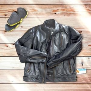HWK Leather Armored Motorcycle Jacket Mens Large